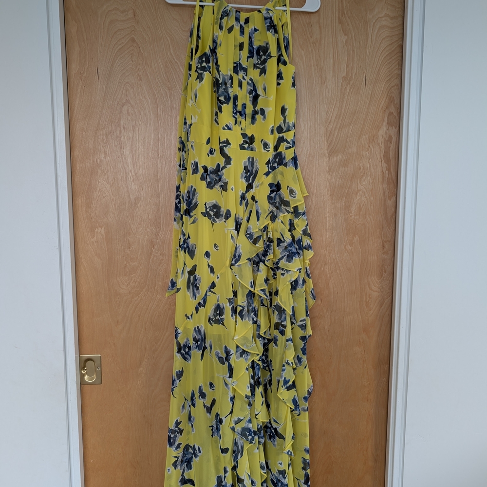 Eliza J Yellow and Blue Ruffled Tiered Maxi Dress